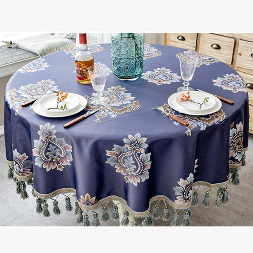 Jacquard Tablecloth With Tassel For Wedding Birthday Party Round Table Cover Desk Cloth, Size:160cm(Dark Blue)