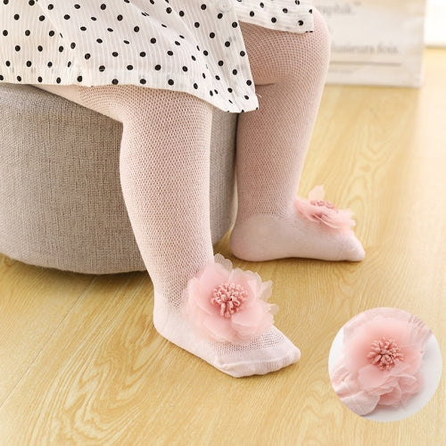 Spring And Autumn Thin Breathable Girl Mesh Pantyhose Lace Baby Tights, Size:21/23(Pink Flower)