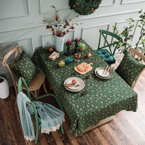 Linen Cotton Christmas Party Tablecloth Rectangle Bronzing Dinning Table Cover, Size:140x180cm(Green)