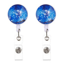2 PCS Night Starry Sky Marble Crack Puller Retractable Buckle Lanyard Business Key Buckle Card Holder Dark Blue Starry Crocodile Clip
