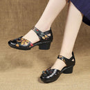 Women Shoes Leather Square Dance Thick Heel Shoes, Size:41(Black)