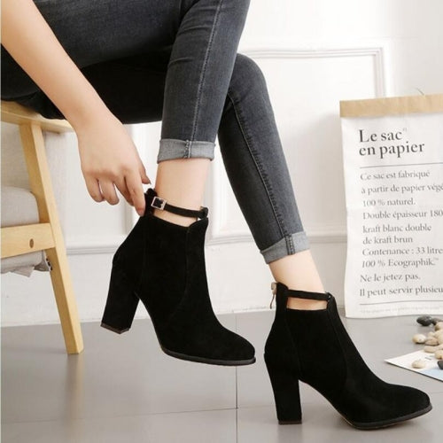 Women Shoes Suede Boots Pointed High Heels, Size:36(Black)