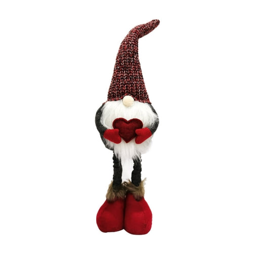 Christmas Decorations Stretch Knitted Faceless Doll Standing Figure Santa Claus Doll Ornaments(Red)