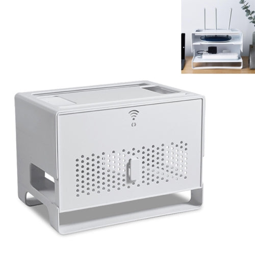 Desktop Double-layer Hollow Heat Dissipation Dust-proof Set-top Box Cable Management Storage Box(Gray)