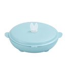 Stainless Steel Baby Dinner Plate Cartoon Rabbit Ears Shape Lattice Student Tableware Infant Food Supplement Training Rice Bowl Fast Food Plate(Blue)