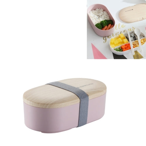 Oval Simple Lunch Box Wooden Sushi Sealed Leak-proof Lunch Box with Cutlery(Pink)