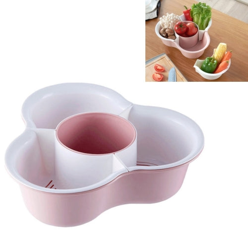 Triangle Hot Pot Platter Drain Basket Double Plastic Fruit Plate Fruit Basket Household Storage Basket(Pink)