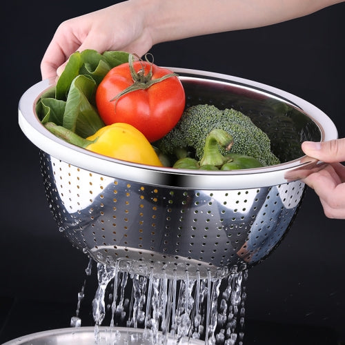 SSGP Stainless Steel Thickened Drain Basin Vegetable Basket Washing Rice Basin, Outer Diameter:34cm