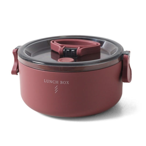 Round Portable Insulation Partitioned Lunch Box Student Office Workers Heated Microwave Oven Bento Box, Style:Single Layer(Red)