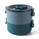 Round Portable Insulation Partitioned Lunch Box Student Office Workers Heated Microwave Oven Bento Box, Style:Double Layer(Blue)