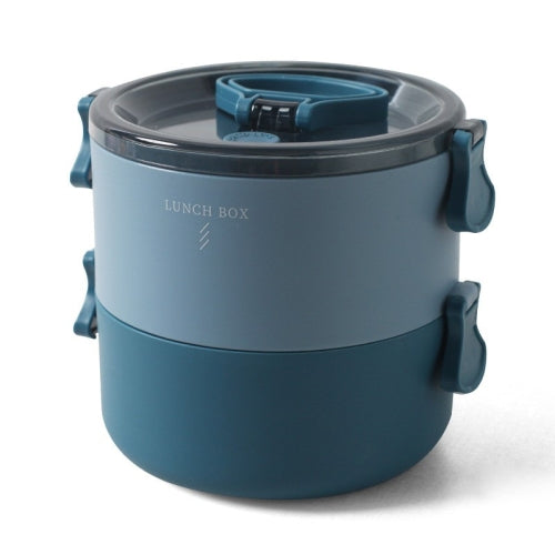 Round Portable Insulation Partitioned Lunch Box Student Office Workers Heated Microwave Oven Bento Box, Style:Double Layer(Blue)