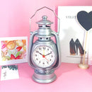 Retro Table Oil Lamp Small Alarm Clock Desktop Table Clock Living Room Decoration Supplies Office Craft Jewelry(Silver)