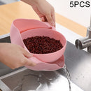 5 PCS Multifunctional Reversible Kitchen Fruit and Vegetable Basket Plastic Double-layer Drain Basket(Pink)