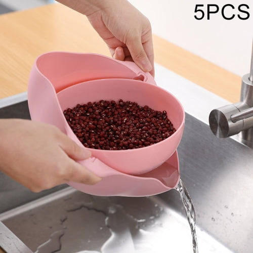 5 PCS Multifunctional Reversible Kitchen Fruit and Vegetable Basket Plastic Double-layer Drain Basket(Pink)