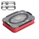 Creative Microwave Student Lunch Box Bento Box with Cutlery, Style:Four Grid(Hawthorn Red)