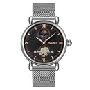 Skmei 9220 Men Mesh Belt Automatic Hollow Mechanical Watch Student Watch (Silver Shell Black Face)