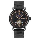 Skmei 9220 Men Mesh Belt Automatic Hollow Mechanical Watch Student Watch (Black Shell Black Face)