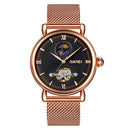 Skmei 9220 Men Mesh Belt Automatic Hollow Mechanical Watch Student Watch (Rose Gold Shell Black Face)