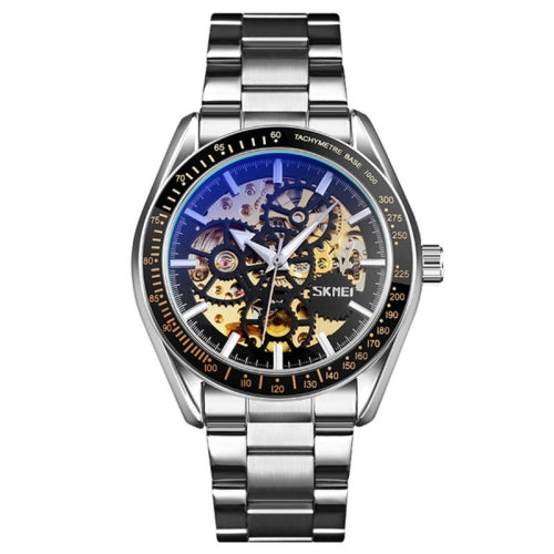 SKMEI 9194 Men Automatic Skeleton Mechanical Steel Band Watch (Silver)