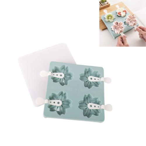 Household 4 Grid Ice Maker Popsicle Ice Cream Mold with Stick & Lid, Style:Cherry Blossoms(Blue)