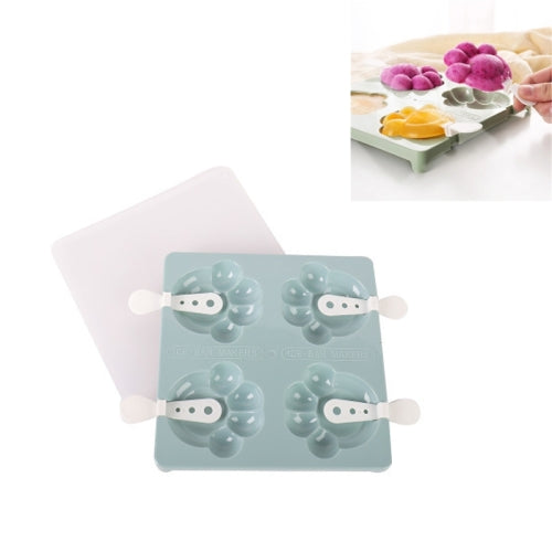 Household 4 Grid Ice Maker Popsicle Ice Cream Mold with Stick & Lid, Style:Bear Paw(Blue)