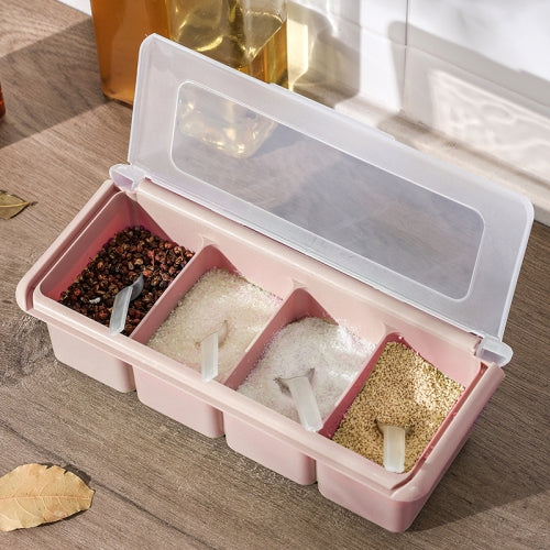 Kitchen Plastic Square Seasoning Box Condiment Bottle with Lid, Style:Three Grids(Pink)