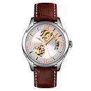 SKMEI 9223 Men Automatic Hollow Through Bottom Watch Student Leather Watch Belt Mechanical Watch, Colour:Silver Shell Silver Face