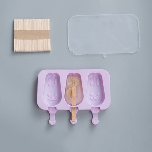 Silicone Cartoon Children Homemade Popsicle Ice Cream Mold Set with Wooden Sticks(Rabbit)