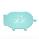 Cartoon Cute Pig Snooze Clock USB Charging Sound Control Night Light Indoor Luminous Thermometer(Green)