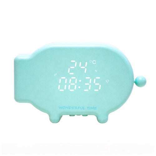 Cartoon Cute Pig Snooze Clock USB Charging Sound Control Night Light Indoor Luminous Thermometer(Green)