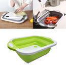 Sink Cut Washing Fruit Vegetables Dual-purpose Kitchen Multifunctional Storage Folding Cutting Board Drain Basket(Green)