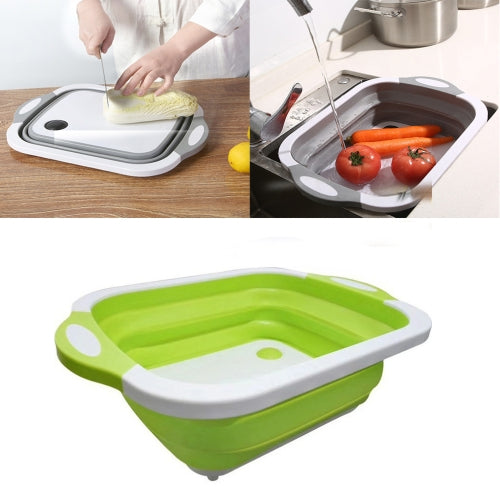 Sink Cut Washing Fruit Vegetables Dual-purpose Kitchen Multifunctional Storage Folding Cutting Board Drain Basket(Green)