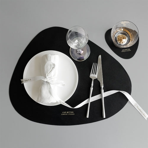 Creative Leather Soft Placemat Home Ellipse Waterproof and Oil Proof Insulation Mat Coaster(Black)