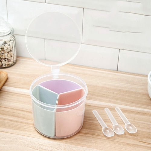 Household Kitchen Split Combined Fresh Box Three Grid Spice Box with Spoon, Style:Round