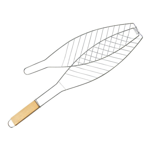 Chrome Plated Wooden Handle Single Fish Barbecue Net Clip Outdoor Grilled Fish Clip Barbecue Tool