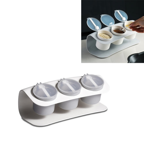 3 in 1 Multifunctional Seasoning Box Set Kitchen Household Plastic Condiment Bottle(White)