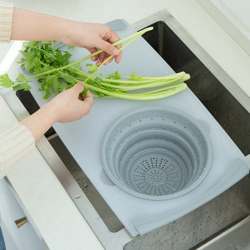 Yimijia 2 in 1 Kitchen Multi-function Sink Cutting Board Filterable Folding Sink Basket, Style:Square