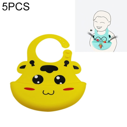 5 PCS Waterproof Baby Bib Children Silicone Feeding Bag, Colour:Yellow Giraffe