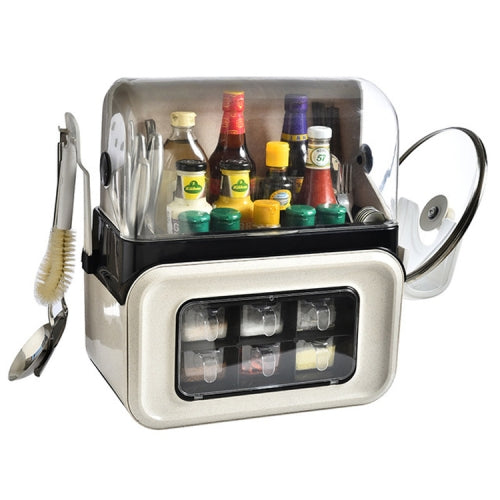 Household Seasoning Box Multifunctional Rack Knife Holder Pot Cover Storage Box, Style:Upgraded Version(Beige)