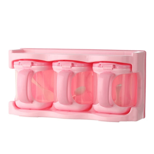 Plastic Seasoning Box Multi-purpose Combination Seasoning Rack Kitchen Supplies, Style:Three Grid(Pink)