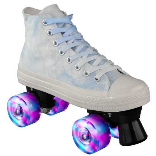 Flash Roller Skates Four-Wheel Double-Row Canvas Roller Skates, Size:33(Blue White)