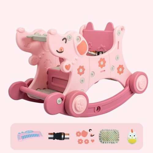 Trojan Children Rocking Horse Baby Toy Rocking Car Dual-use Rocking Chair Rocking Horse, Style:Tumbler Version(Cherry Pink)