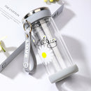 2 PCS Small Daisy Glass Men And Women Portable Cup With Cover Outdoor Couple Cup Transparent Straight Cup Water Cup, Size:320ml(Gray)