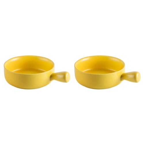 2 PCS Simple Ceramic Baking Handle Bowl Pasta Salad Dessert Bowl Ceramic Single Handle Instant Noodle Bowl(Yellow)