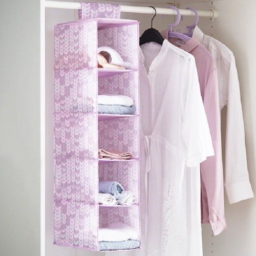 Environmental Protection Oxford Cloth Five-layer Storage Hanging Bag Washable Collapsible Wardrobe Finishing Bag Hanging Bag(Light lilac purple)