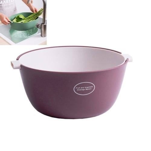 Kitchen Rice Pan Double-dish Vegetable Drain Basket Plastic Fruit Basket, Color:O Shape Dark Red