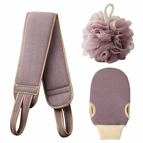 3 Sets Matte Thickening Rub Towel Pull Back Bath Ball Bath Towel Set(Purple Coffee)