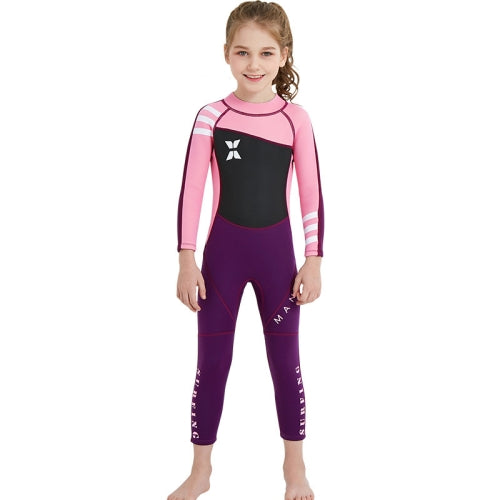 DIVE & SAIL WS-18818 Children Diving Suit One-piece Warm Snorkeling Surfing Anti-jellyfish Swimsuit, Size:M(Black Pink Sleeve)