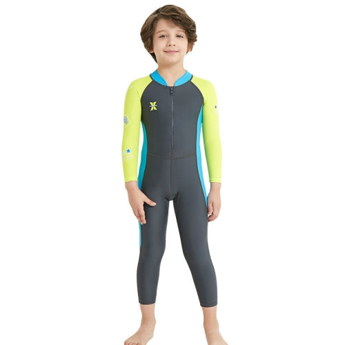 DIVE&SAIL Children Diving Suit Outdoor Long-sleeved One-piece Swimsuit Sunscreen Swimwear, Size: S(Boys Dark Gray)