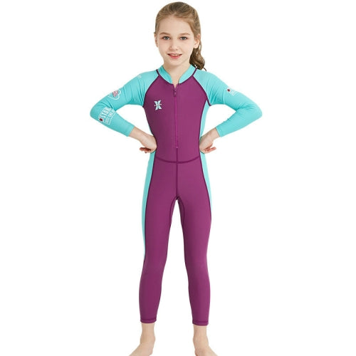 DIVE&SAIL Children Diving Suit Outdoor Long-sleeved One-piece Swimsuit Sunscreen Swimwear, Size: XL(Girls Rose Red)